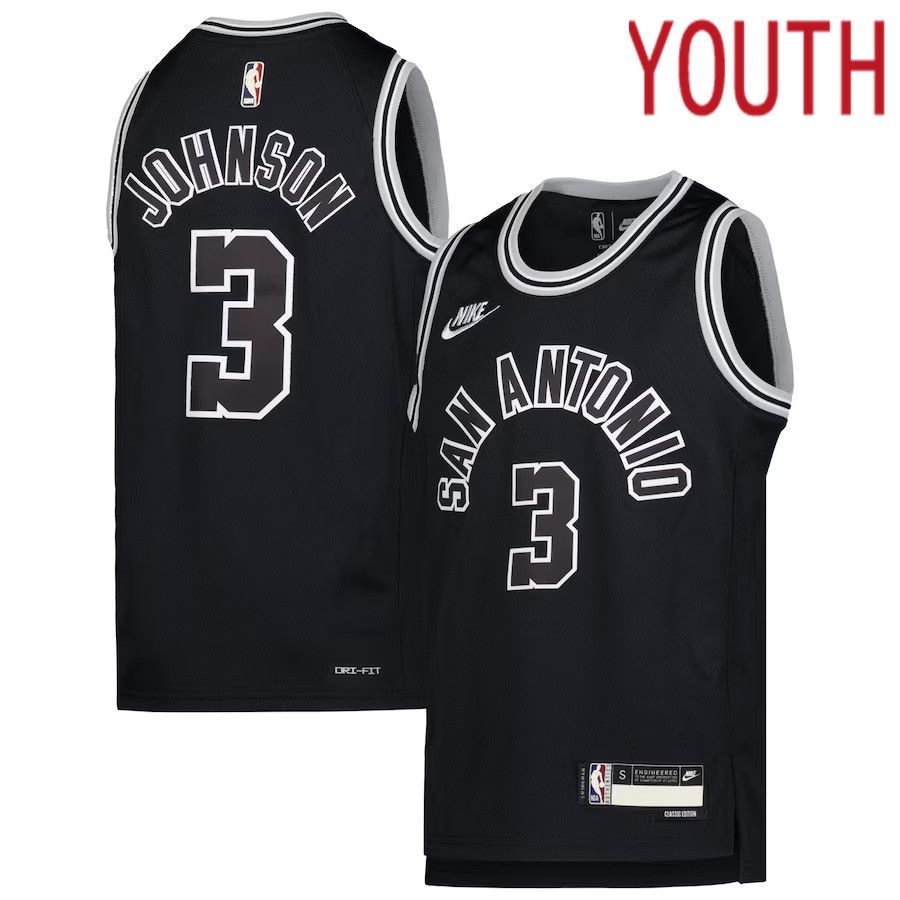 Youth San Antonio Spurs #3 Keldon Johnson Nike Black 2022-23 Swingman NBA Jersey